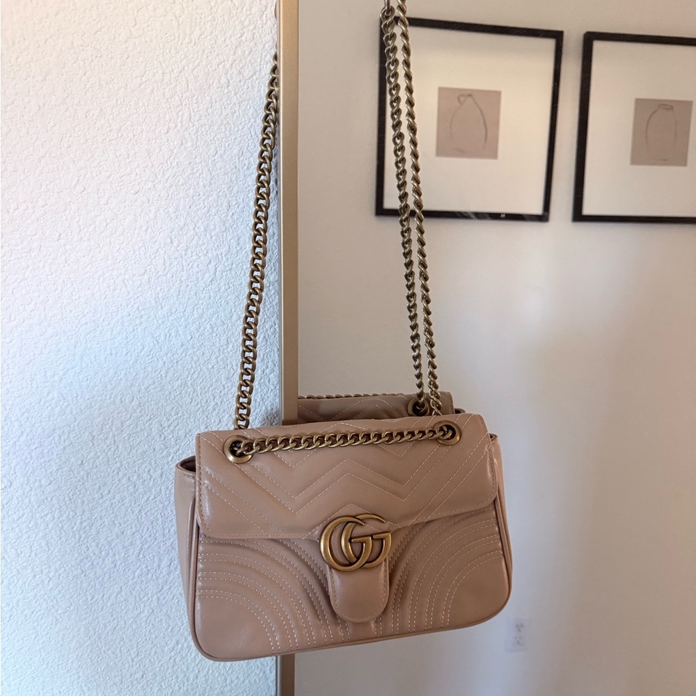 Gucci Nude Leather Shoulder Bag with Chain Strap